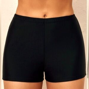 Black Mid Waisted Elastic Detail Swimwear Shorts